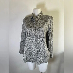 Chico's Gray and White Animal Print Button Down Shirt
